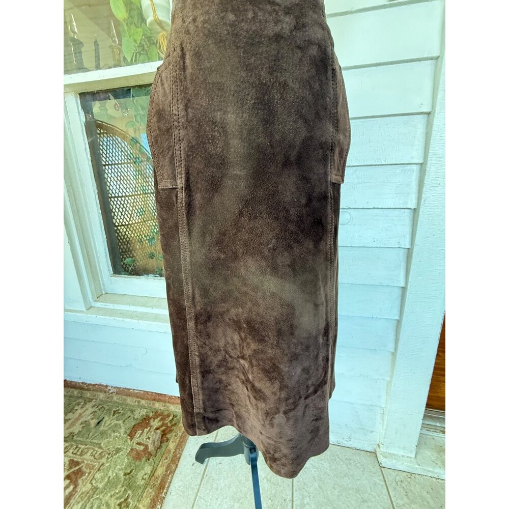 Vintage 70's Anne Fogarty Brown Suede Skirt Marked Size 14 - Picture 13 of 16